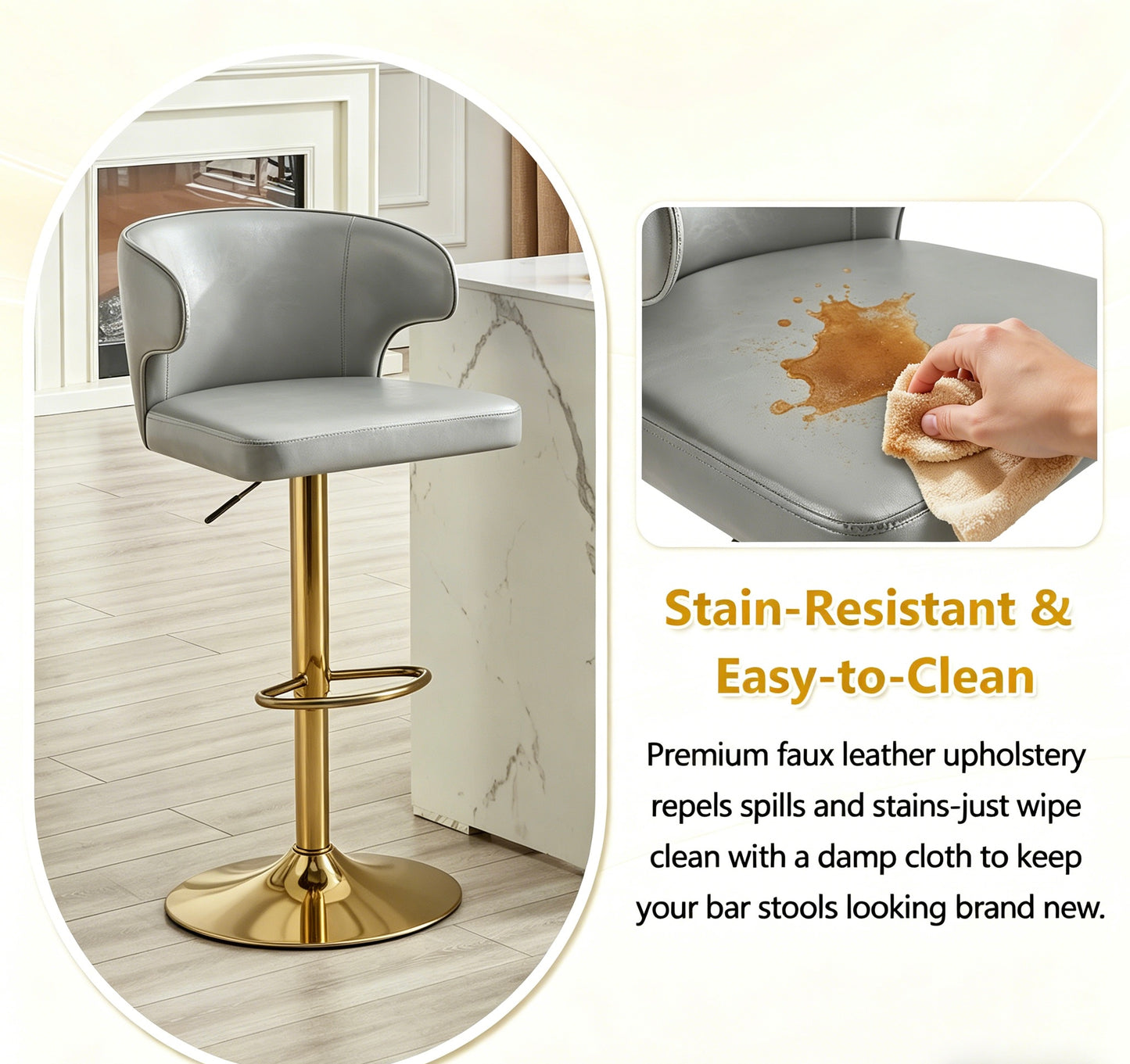 Modern Rotating Adjustable Bar Chair, PU Leather Belt Backrest Swivel