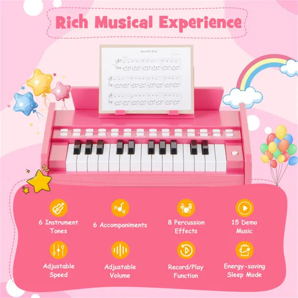 Mini Digital Piano for Kids - 25 Keys, Lighted Teaching Mode, Pink