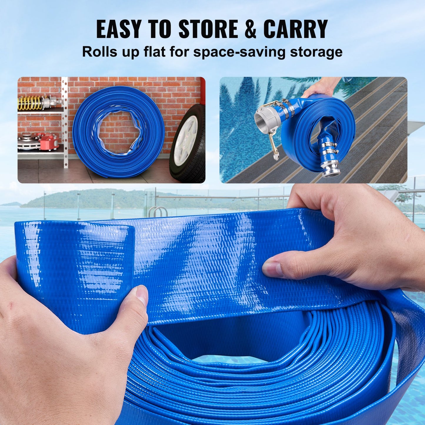 Heavy-Duty 50Ft Pool Backwash Hose with Aluminum Camlock Fittings - Blue