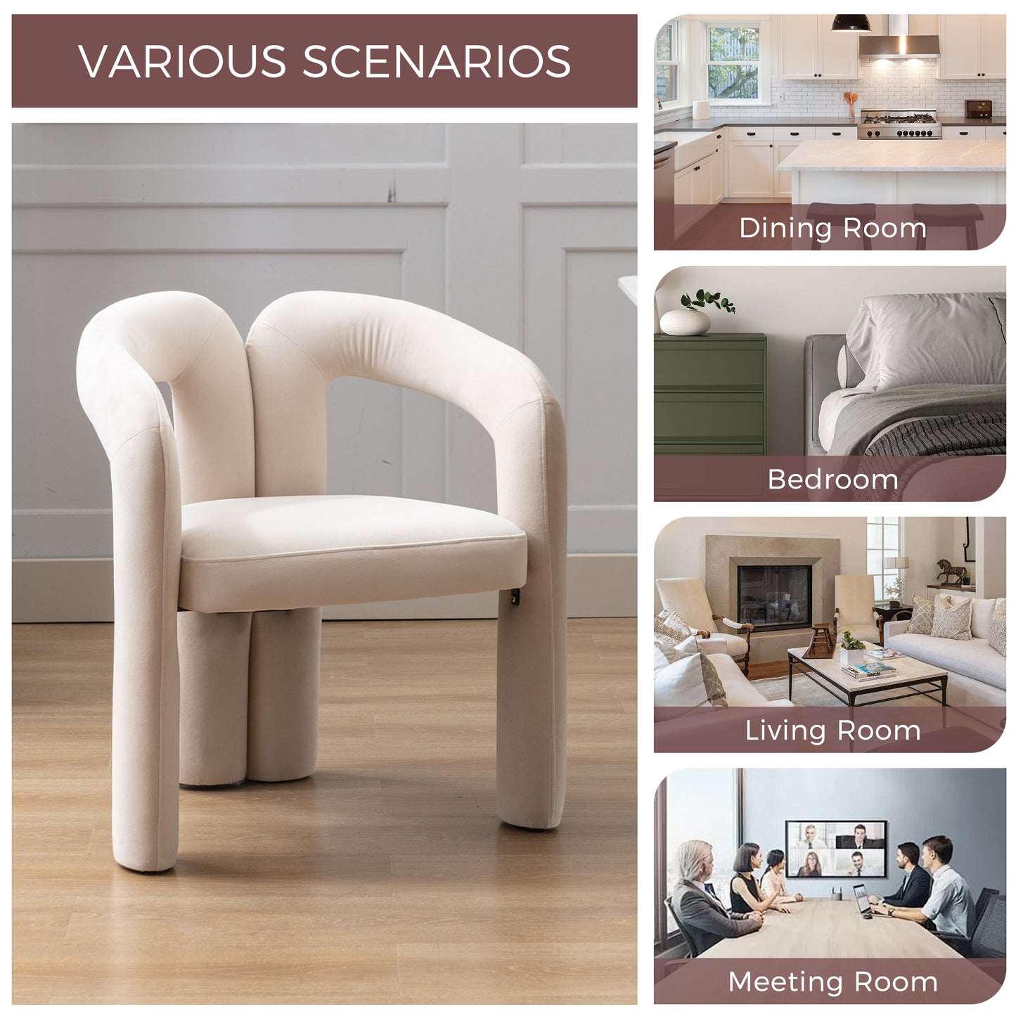 Beige Velvet Upholstered Accent Dining Chair - Set of 2