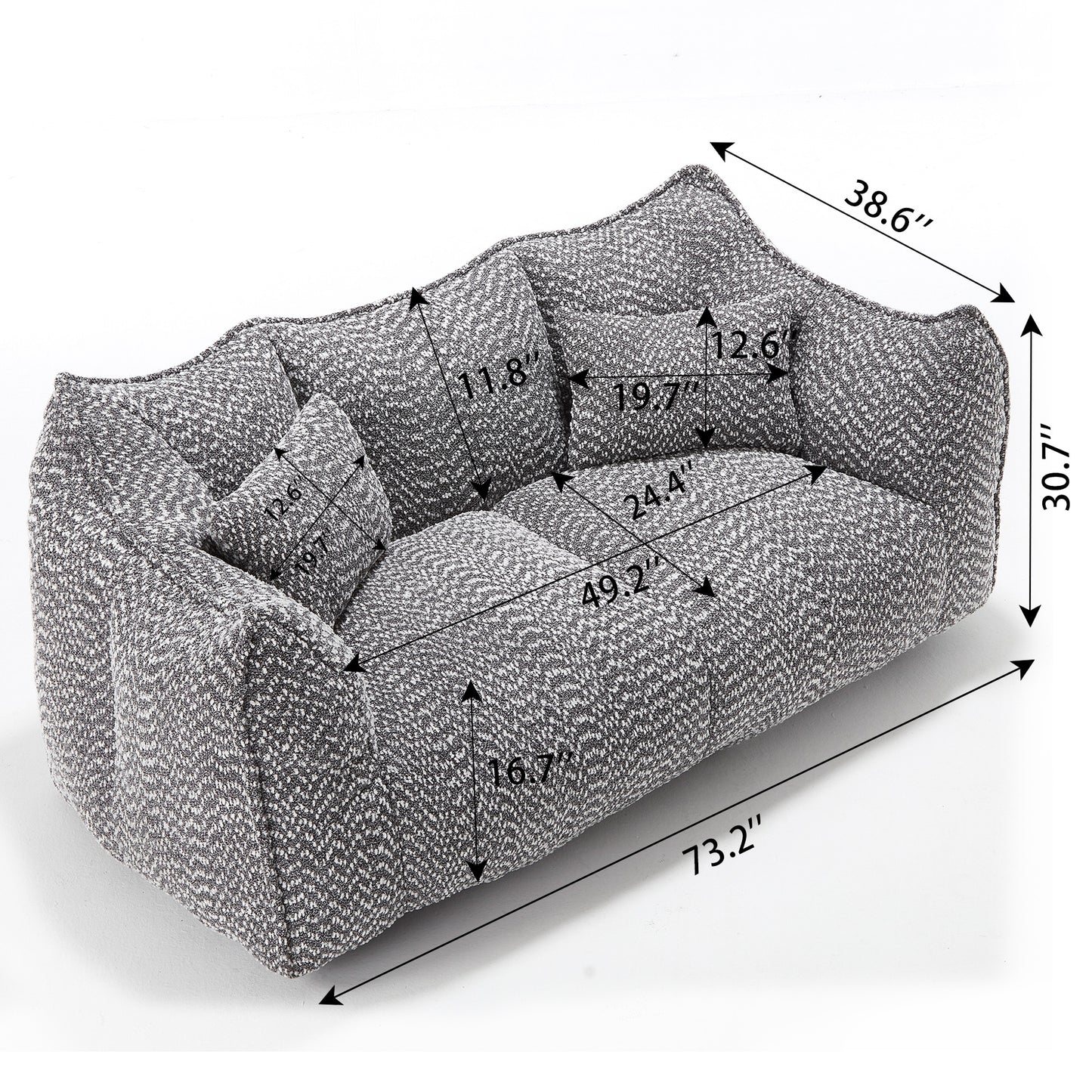 Soft Grey Beanbag Chair with Foam Core - Comfortable Recliner for 2