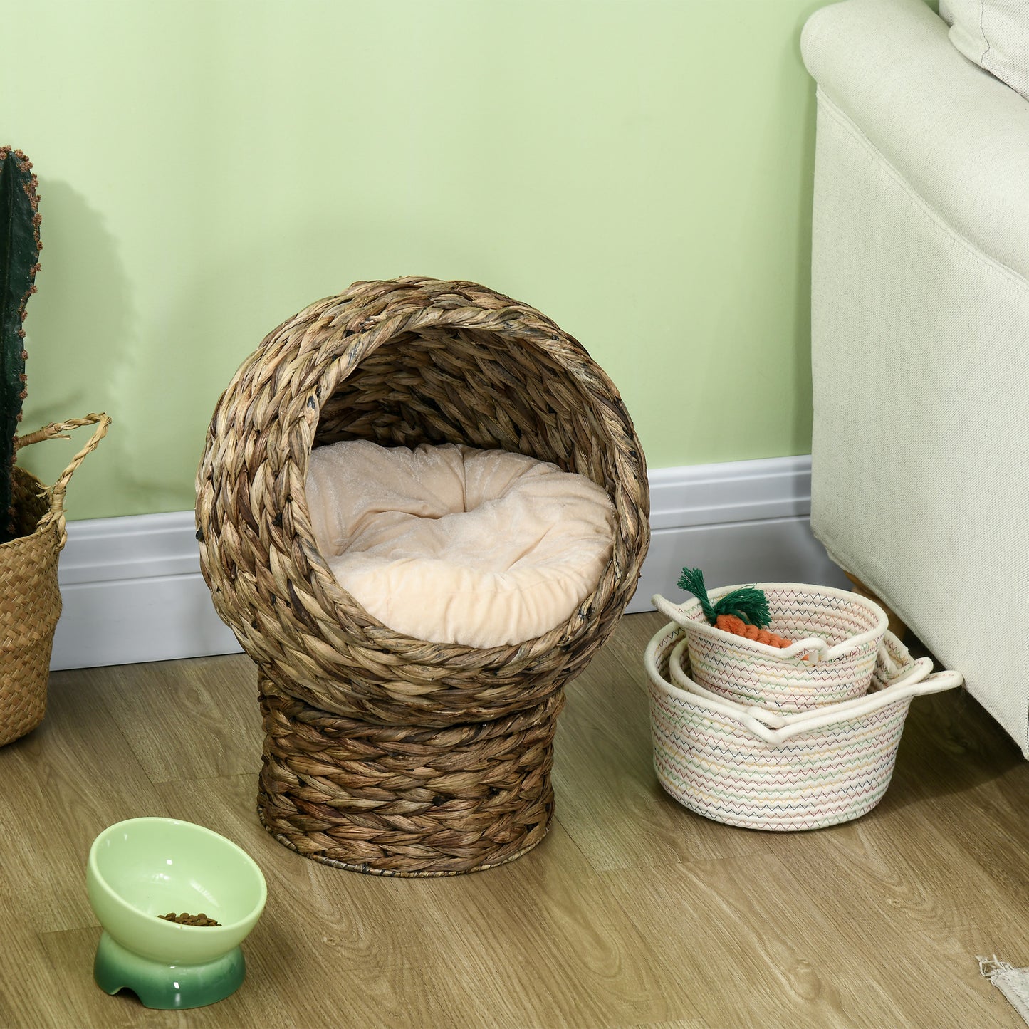 Elevated Cat Bed with Soft Cushion & Egg Chair Shape - Gray, 20"