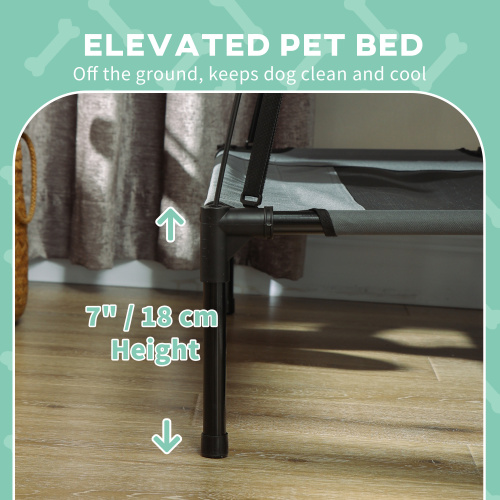 Elevated Dog Bed with Canopy Shade - 24 Inch Portable Pet Cot, Gray