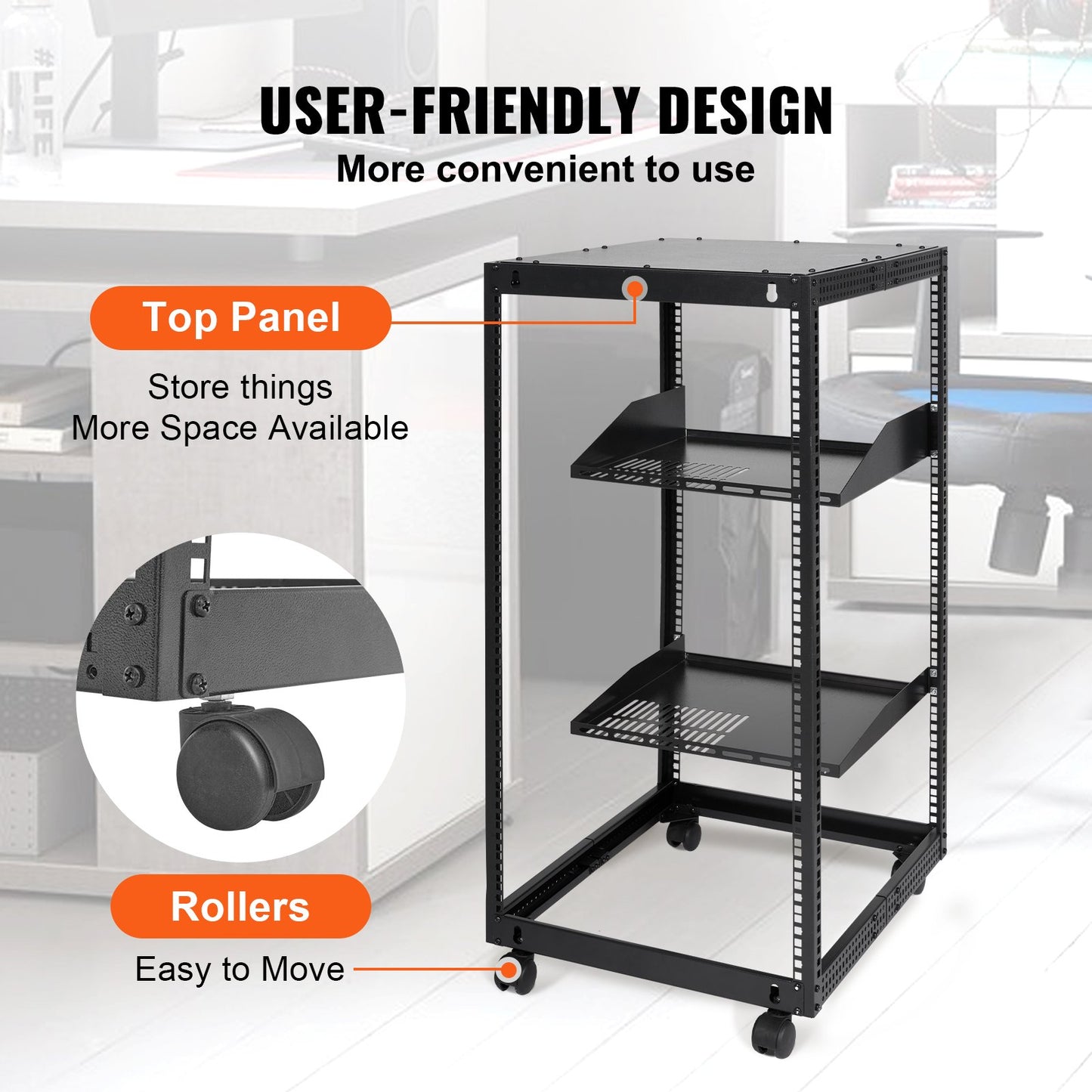 20U Open Frame Server Rack with Adjustable Depth, Wall & Floor Mount, Black