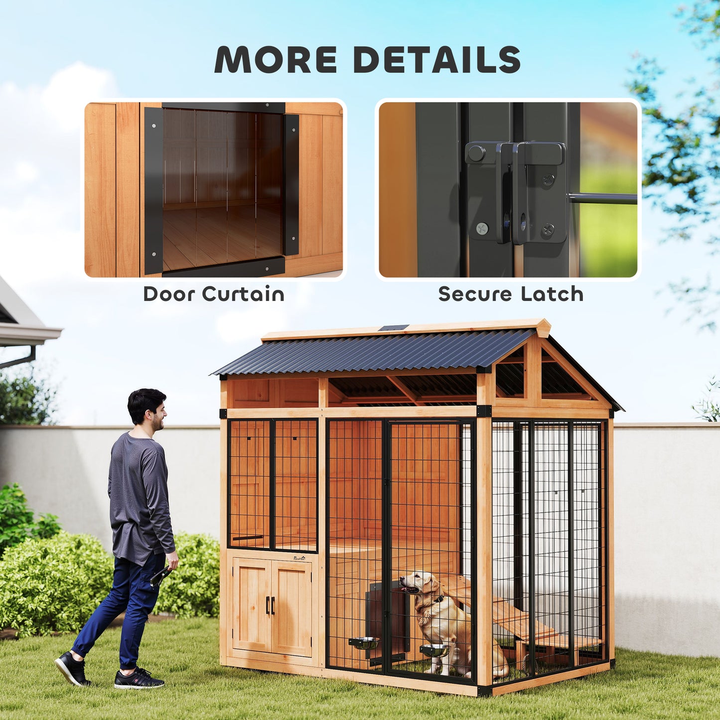 Large Outdoor Dog House with Platform and Storage Cabinet - Weatherproof Wooden Kennel