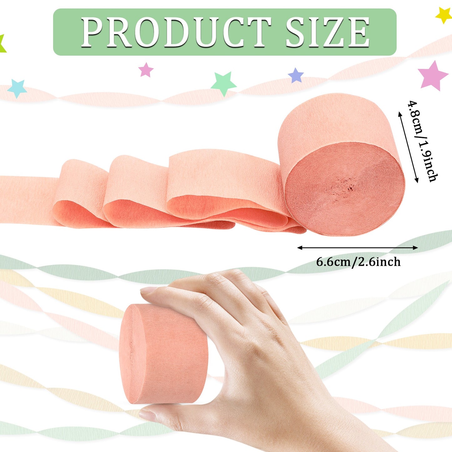 Crepe Paper Streamers Set - 6 Rolls in Olive Green, Gold & More
