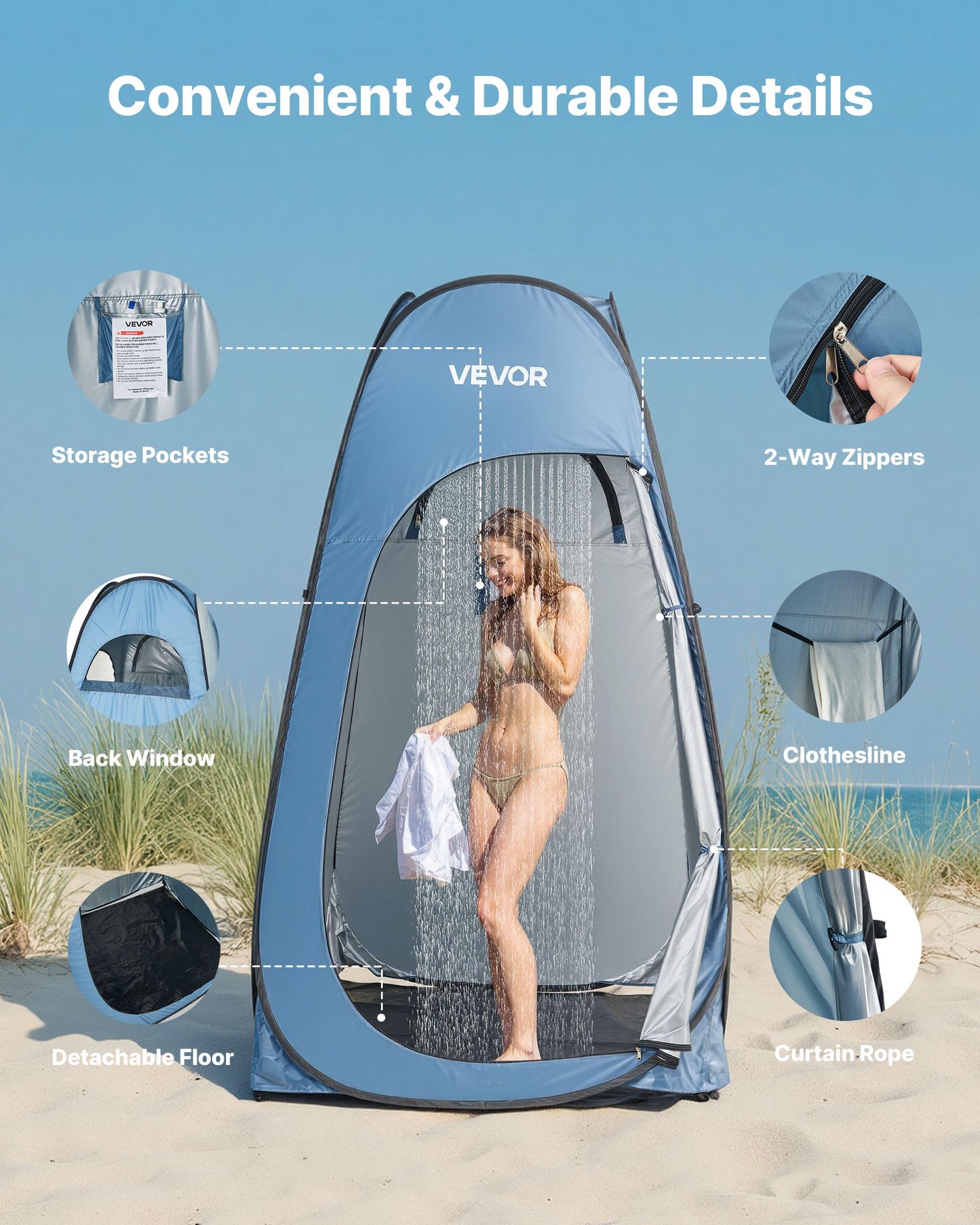 Portable Pop Up Shower Tent with Privacy Screen, Ground Stakes & Carry Bag