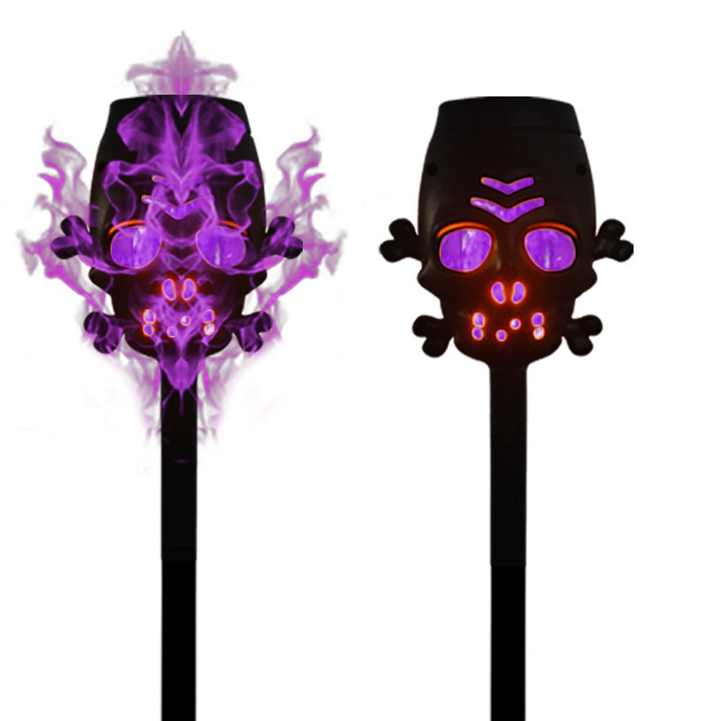Solar Skull Flame Lamp Outdoor Garden Decor - Halloween Torch Ground Light
