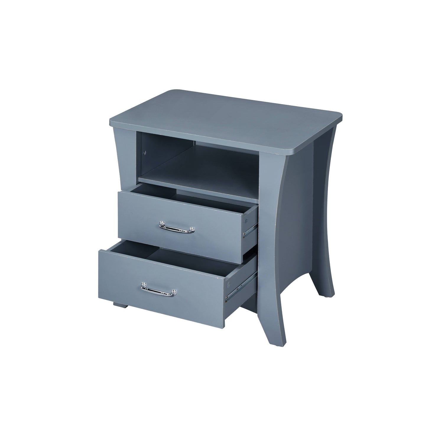 Gray Finish Accent Table with 2 Drawers and Open Compartment