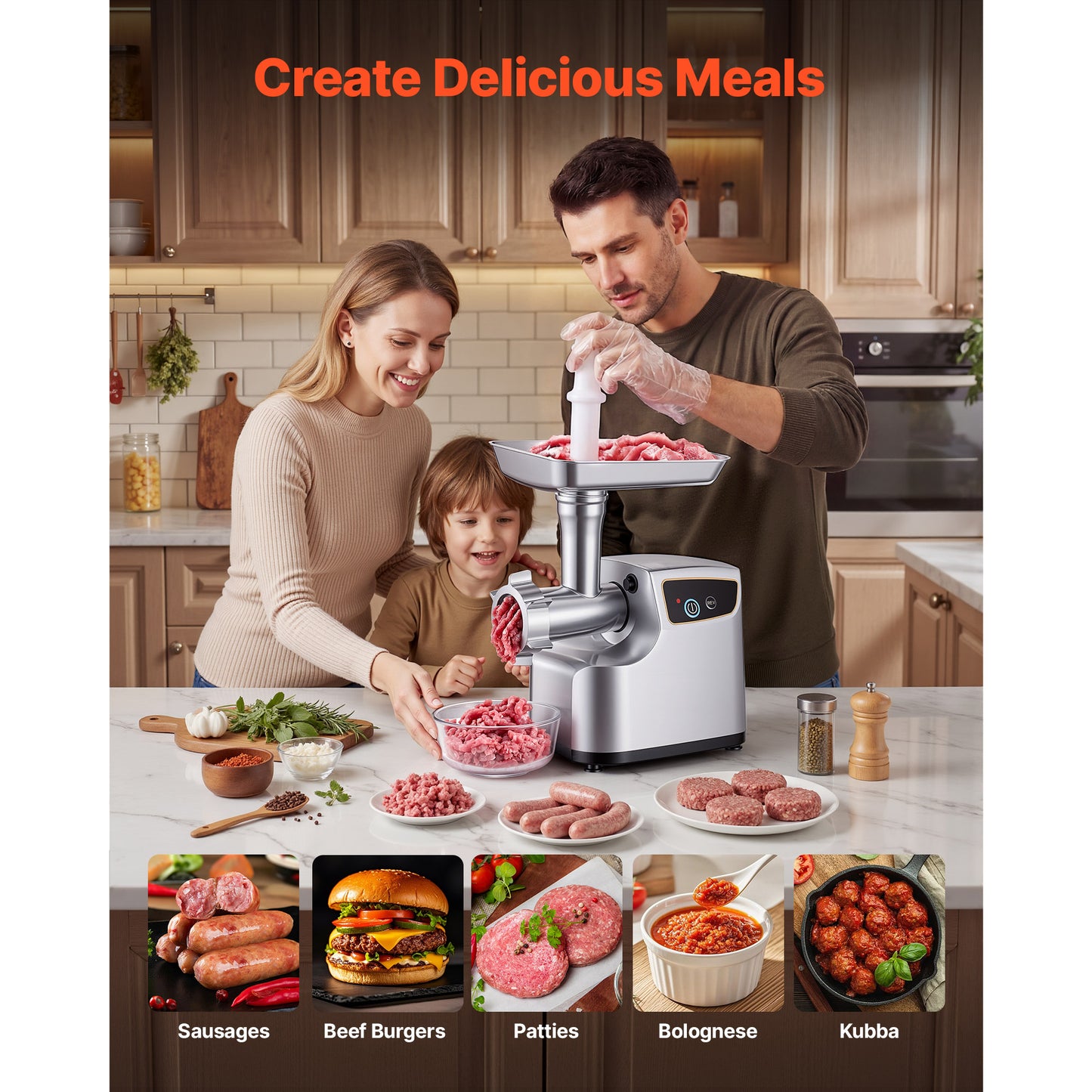 Electric Meat Grinder 700W 5 Lb Capacity with Sausage & Kubbe Kits