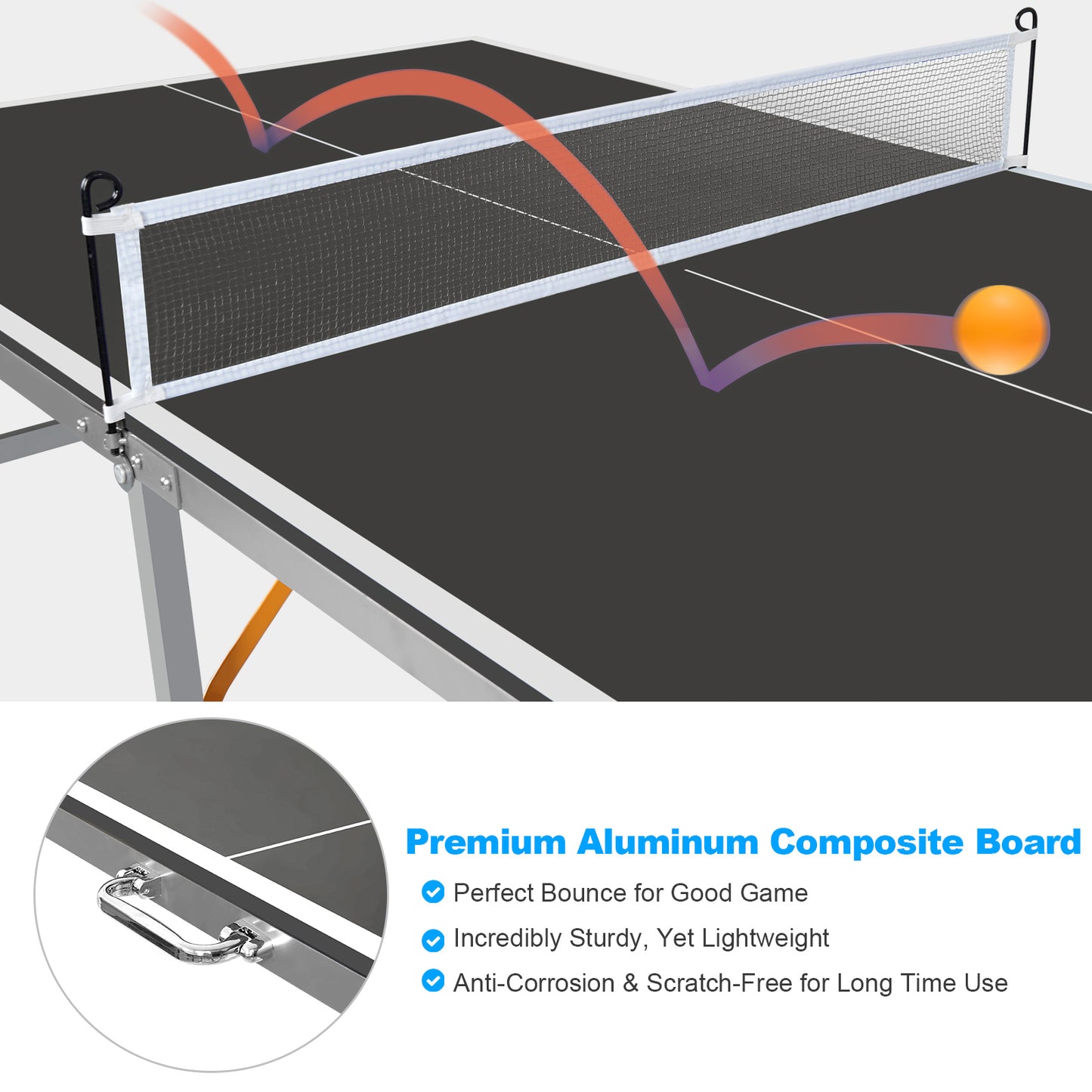 6ft Foldable Black Mid-Size Table Tennis Table Set with Paddles & Balls