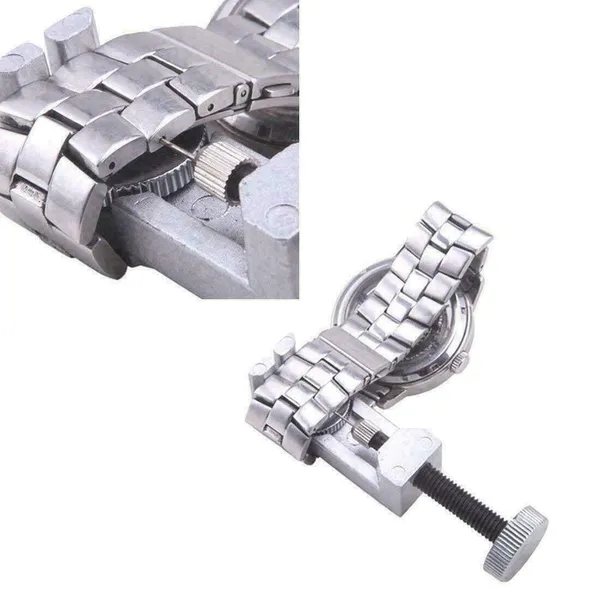 Adjustable Watch Band Link Remover Tool Kit with Spare Pins - Silver