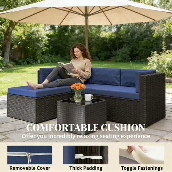 Three-Piece Outdoor Wicker Patio Furniture Set with Cushions