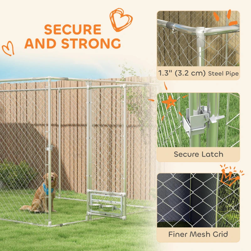 Large Outdoor Dog Kennel with Waterproof Cover, Galvanized Steel Frame, UV-Resistant Mesh, 19.7' x 7.5' x 7.5'