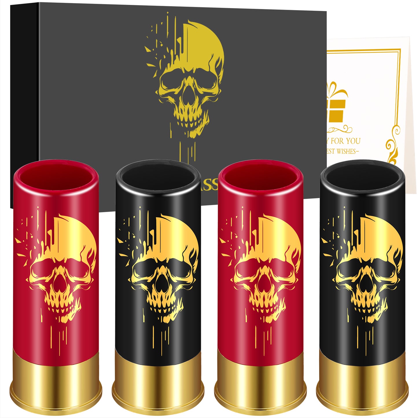 Skull Shot Glasses Set - 4pcs Reusable Plastic Cups for Cocktails