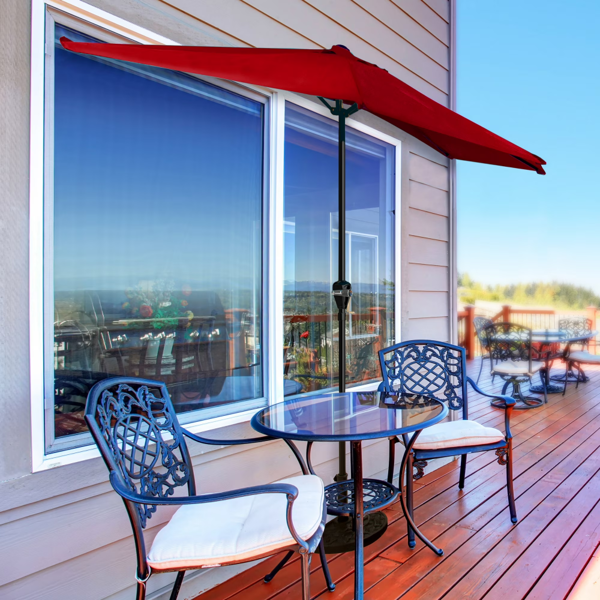 9ft Half Patio Umbrella for Balcony Porch Deck Sun Shade Red