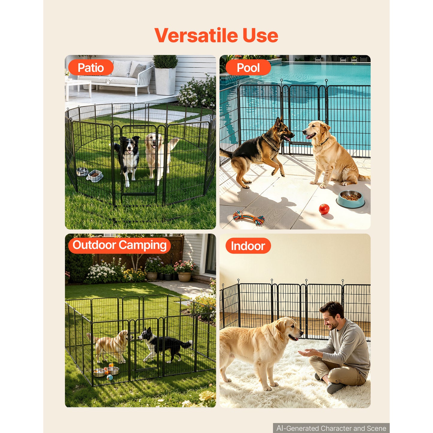 40 Inch Foldable Metal Dog Playpen with Door - Indoor Outdoor Pet Fence, Heavy Duty Exercise Pen for Large & Small Dogs and Cats
