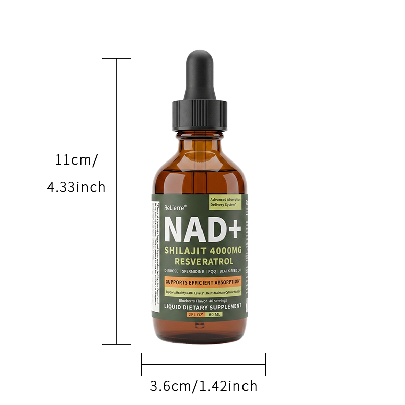 NAD+ Shilajit Liquid Drops with Resveratrol - 60mL Blueberry Supplement
