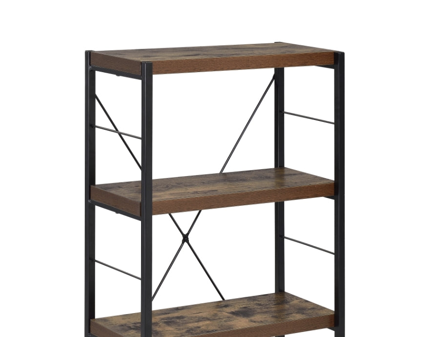 Weathered Oak & Black Finish Bookshelf - 3-Tier Storage