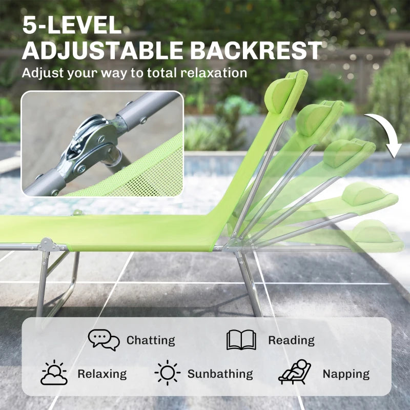Folding Chaise Lounge Chair - Outdoor Tanning with Pillow, Green