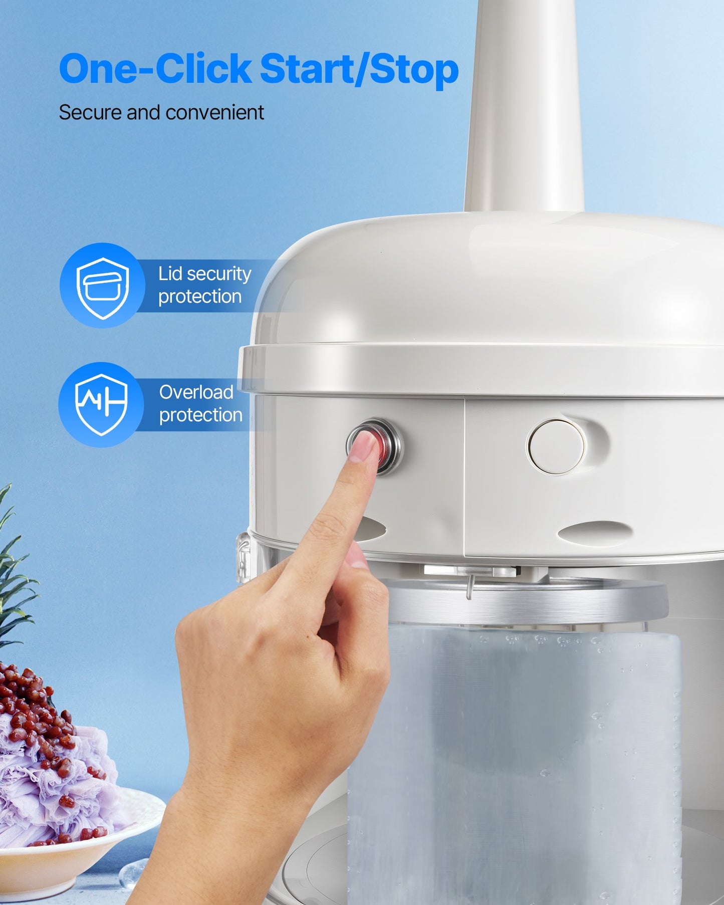 Commercial Fluffy Ice Shaver Machine 220LBS/H Electric Ice Crusher White