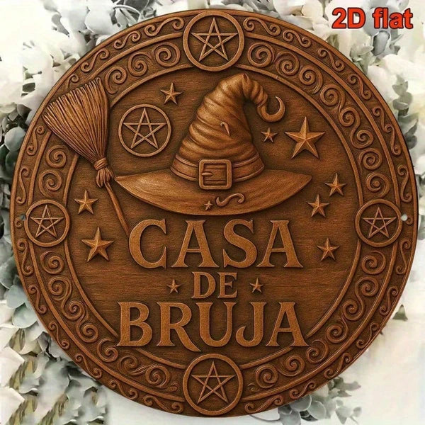 Vintage Witch House Metal Sign - 8x8 Inch Round Plaque