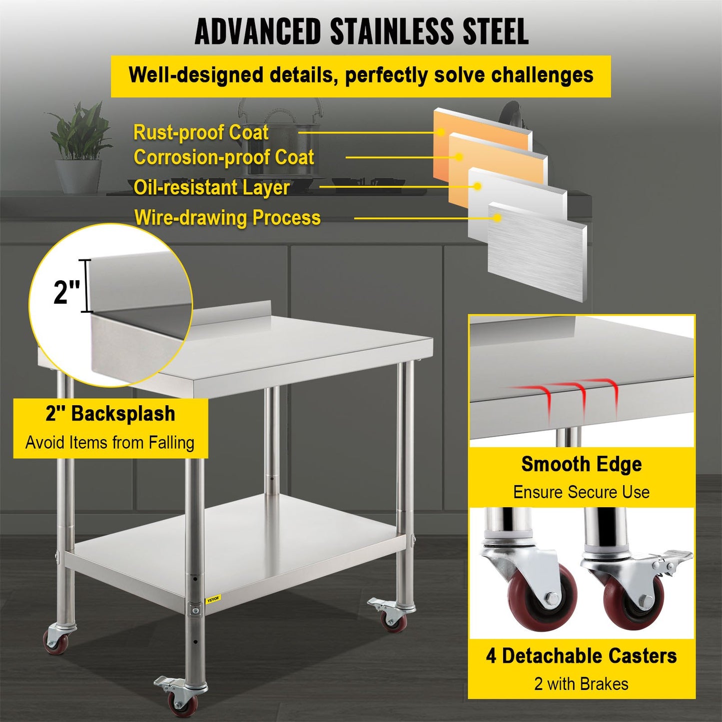 Heavy Duty Stainless Steel Prep Table with Adjustable Undershelf