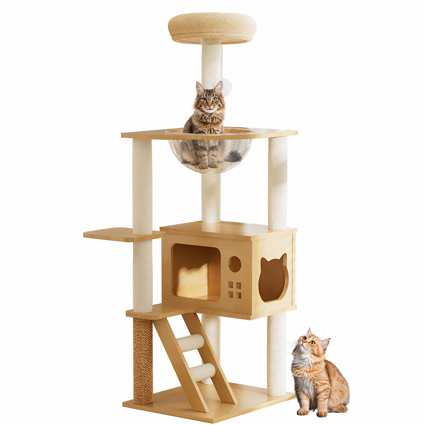 48.8-Inch Modern Wooden Cat Tree Tower with Sisal Posts & Top Perch