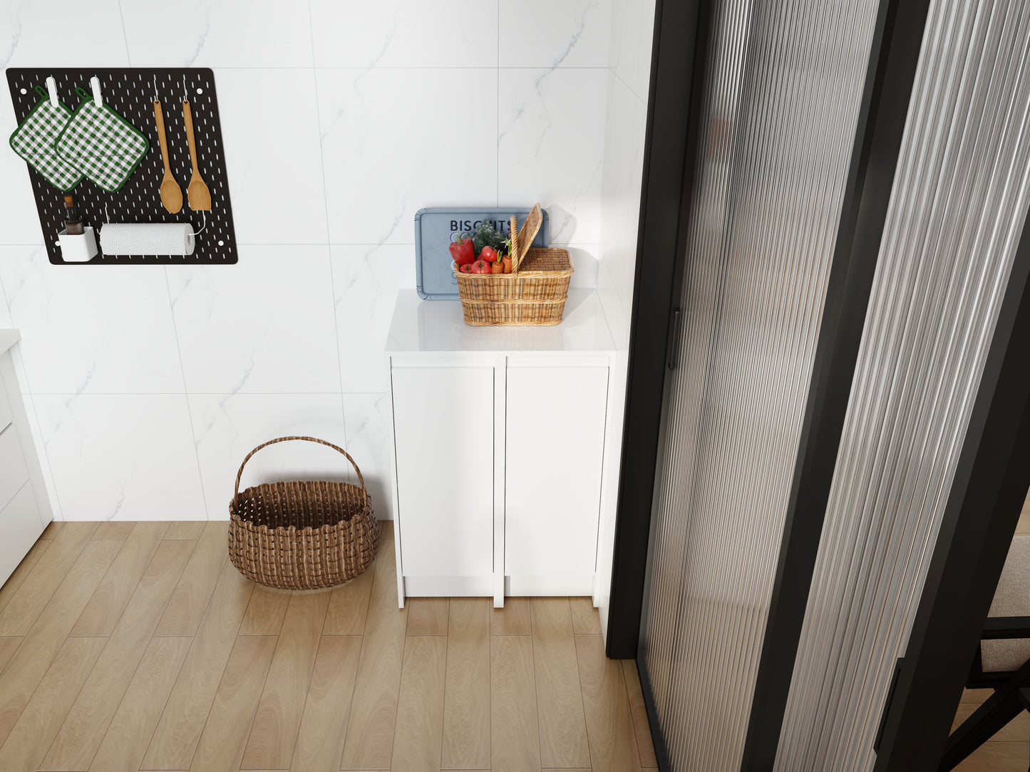 24 Freestanding Bathroom Storage Cabinet, Soft Close Doors, Glossy