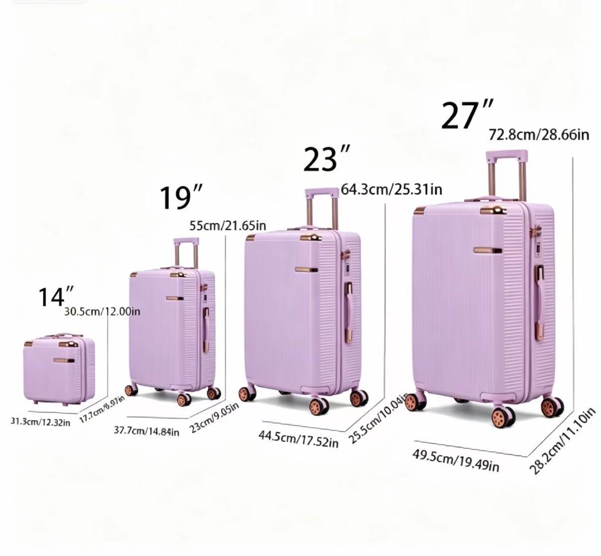 4-Piece Lightweight Hard Luggage Set with 360° Wheels - Purple