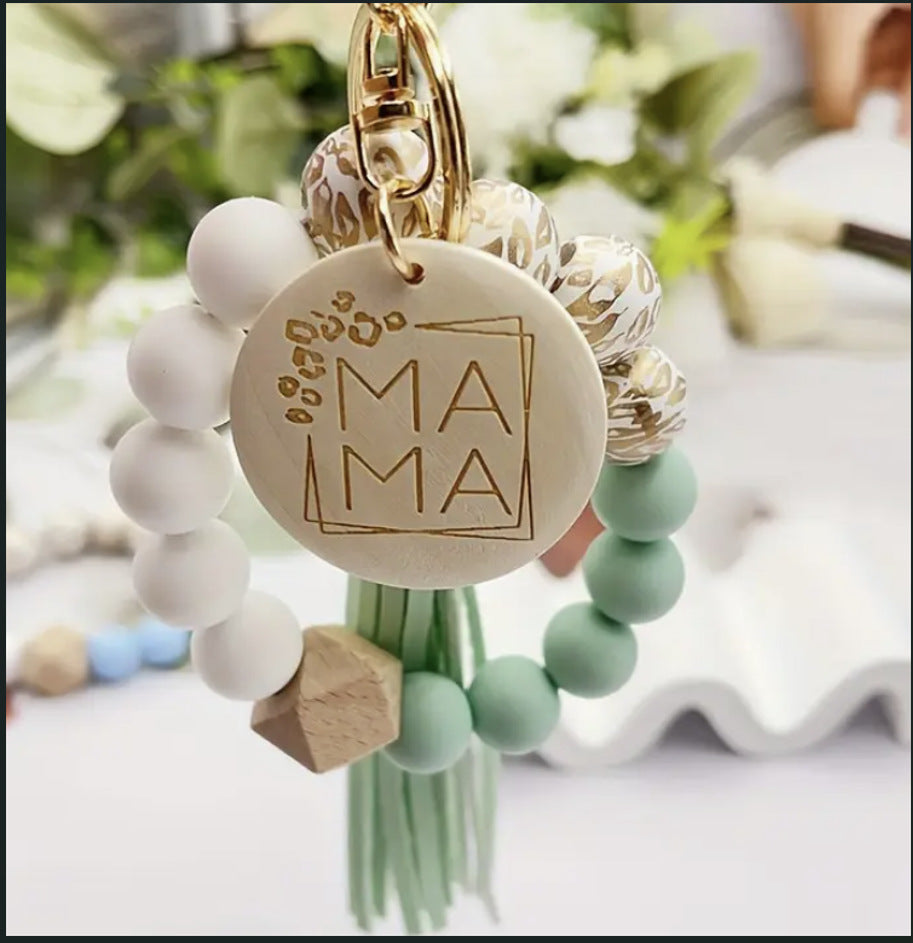 Silicone Beads Bracelet with Tassel & Wooden Bead Keychain - Colorful Gift Accessory