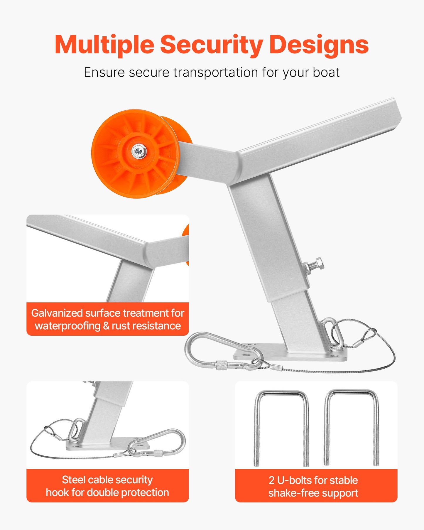 Boat Trailer Winch Stand with Adjustable Height Roller Mount - Galvanized Steel