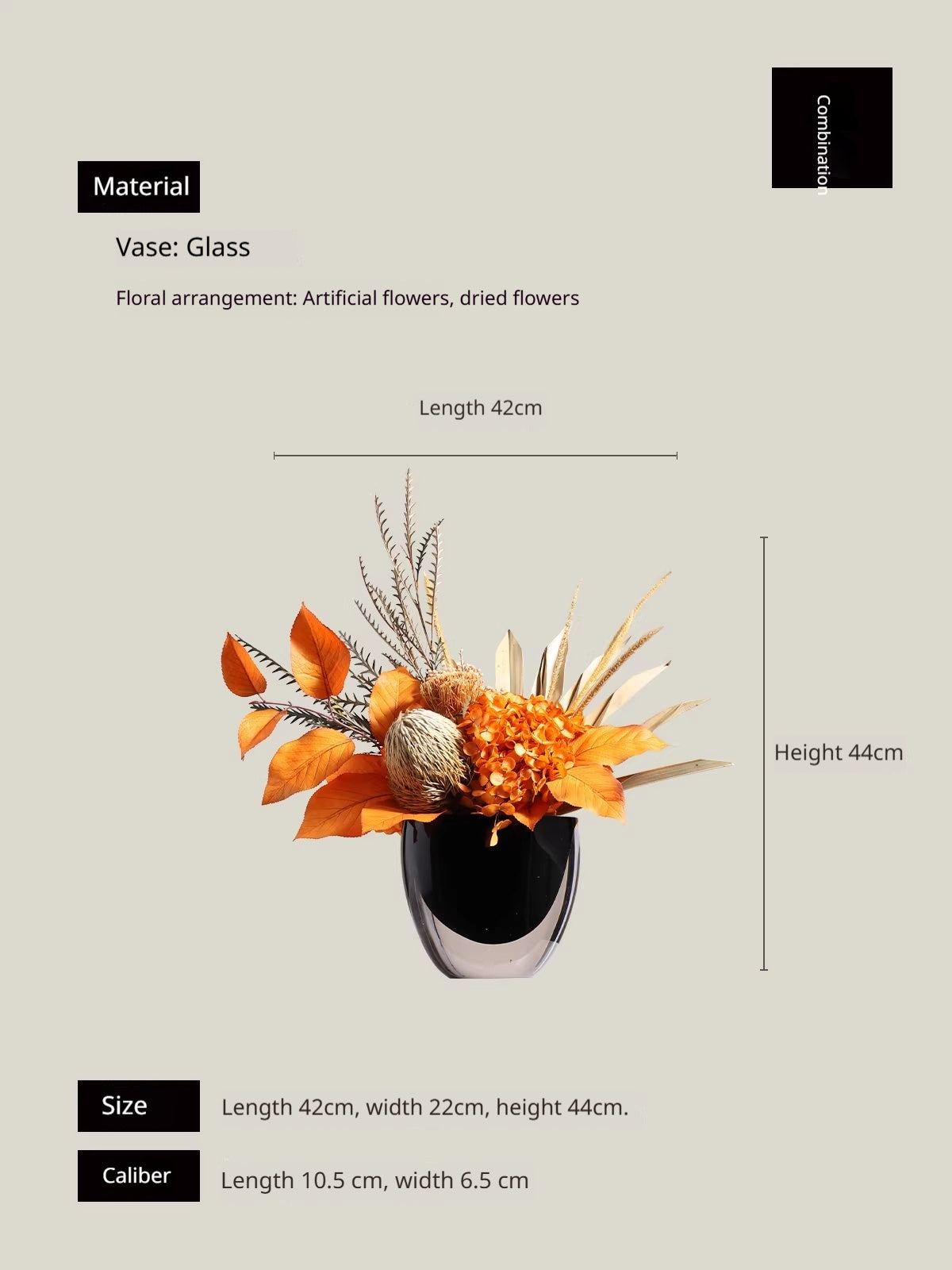 Modern Glass Vase with Dried Flowers - Autumn Orange Tones