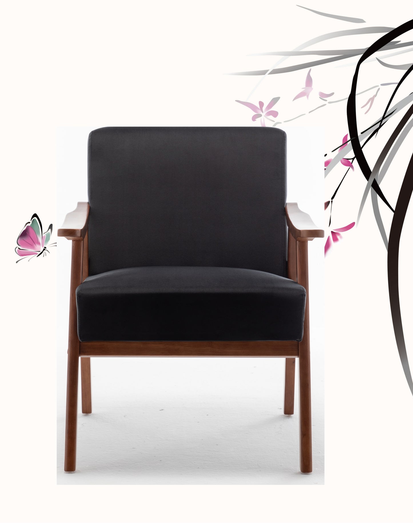 Accent Chair With Velvet Upholstery And Solid Wood Frame, Classic