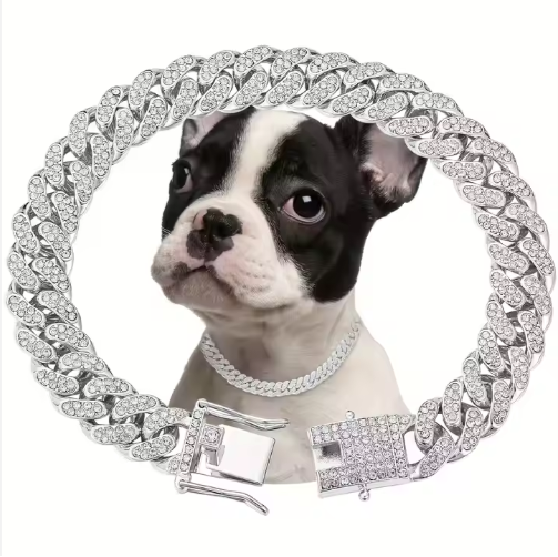 Luxury Alloy Dog Chain Necklace with Sparkling Diamonds - Adjustable Pet Collar for Dogs & Cats