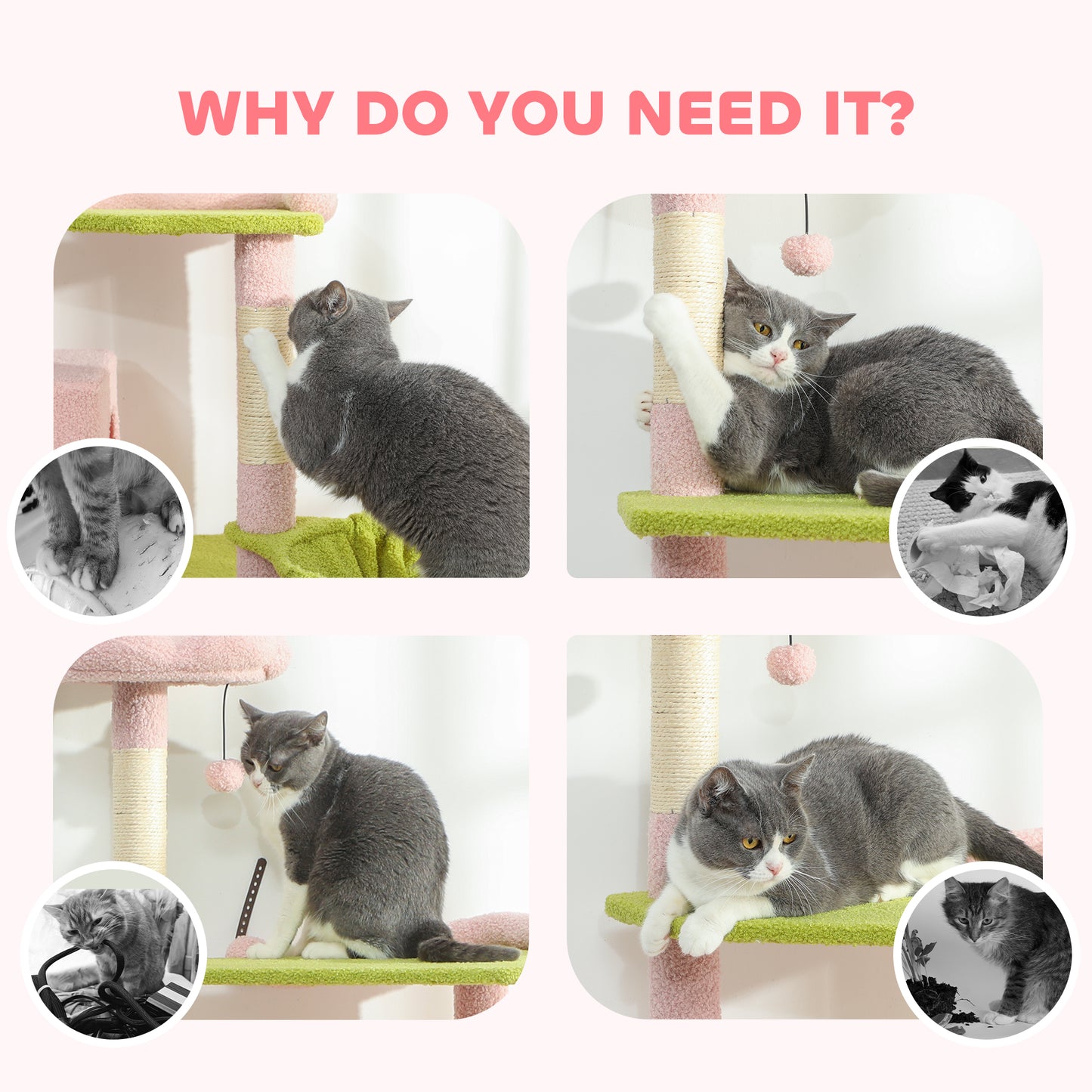74-Inch Large Flower Cat Tree with Scratching Posts & Condos - Pink