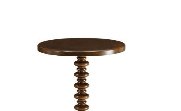 Walnut Finish Round Accent Table with Pedestal Base