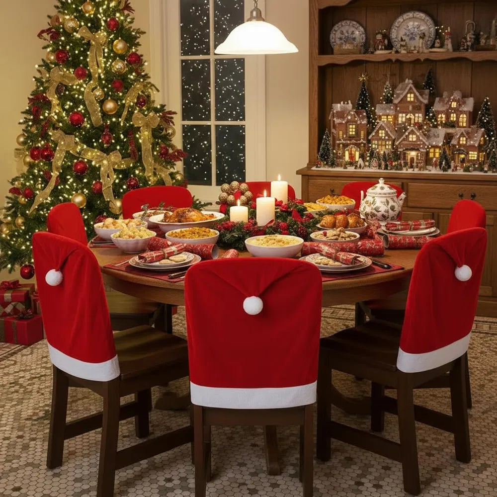 Christmas Santa Hat Chair Covers Set - Festive Holiday Decor