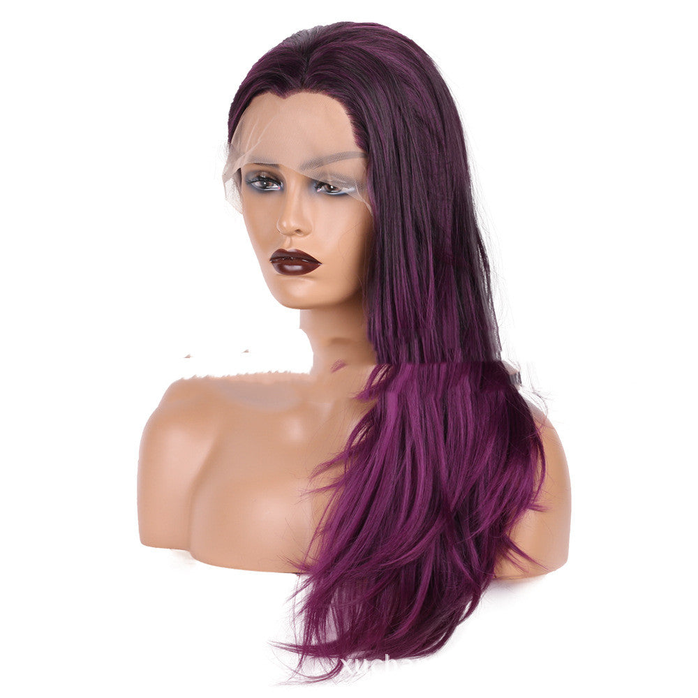 Long Curly Hair Wig with Oblique Bangs - 26 inches