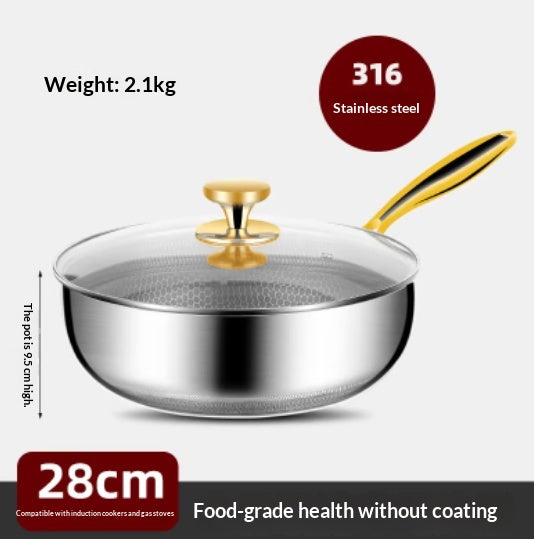 Stainless Steel Double-Sided Honeycomb Fry Pan Non-Stick Coating-Free Kitchen Cookware