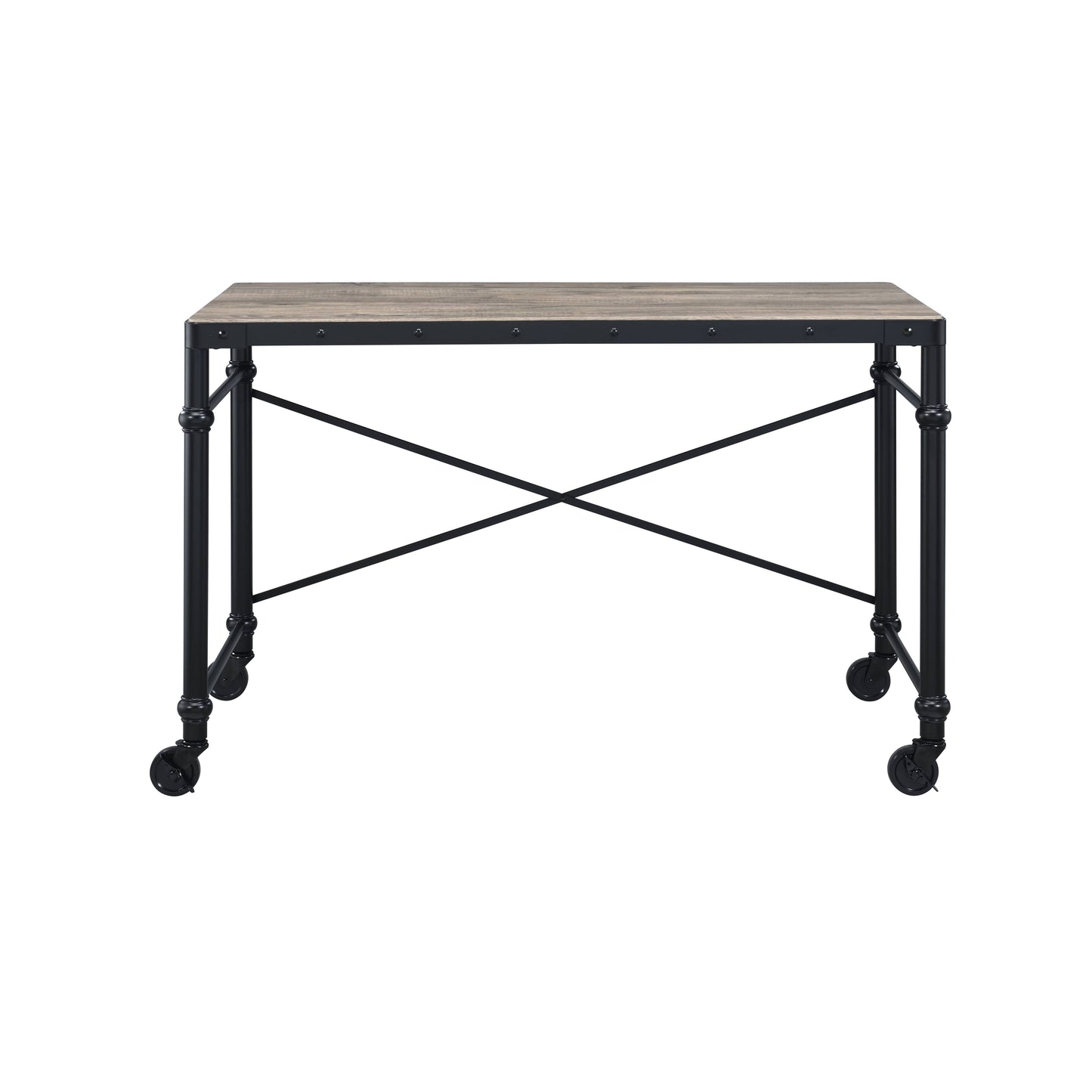 Rustic Oak & Black Finish Writing Desk - Mobile Design