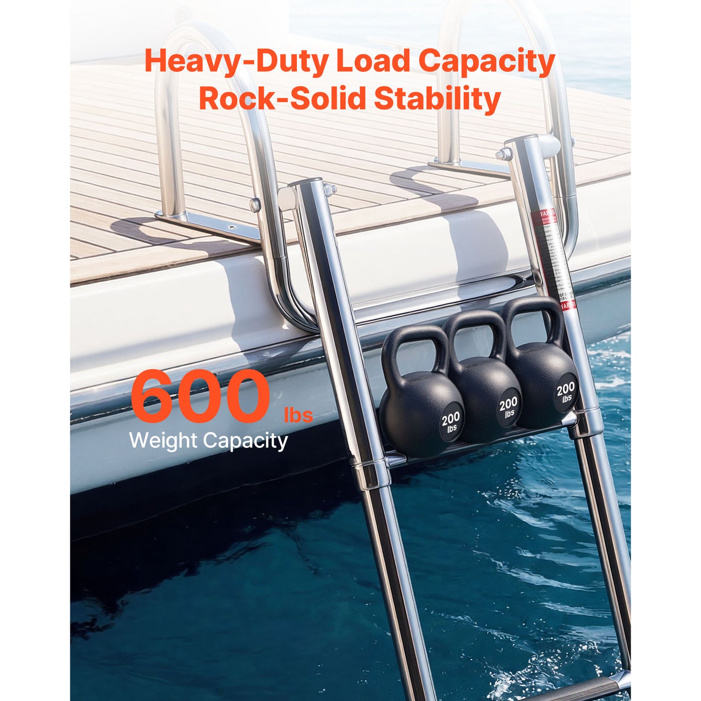 Stainless Steel Telescoping Boat Ladder - 4 Steps, Anti-Slip, 600 Lb Capacity