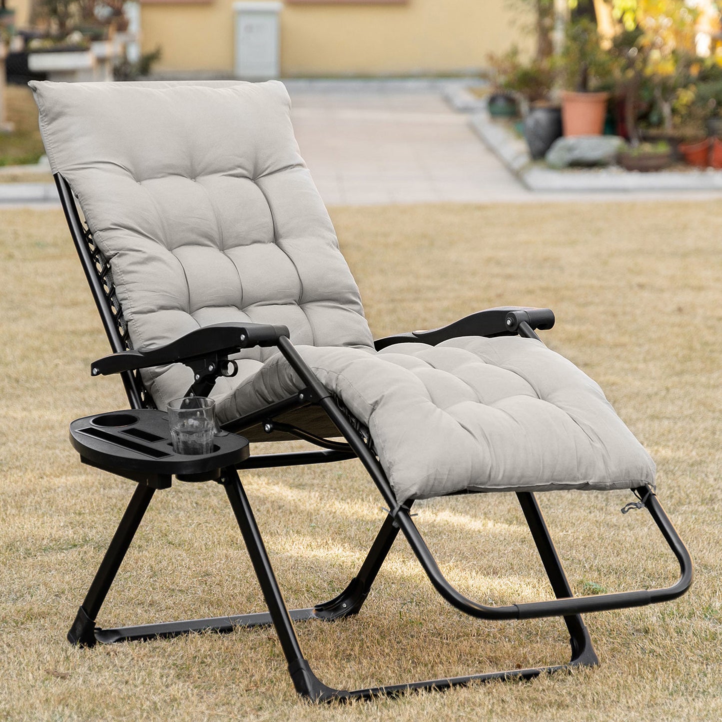 Zero Gravity Folding Recliner Chair with Cup Holder - Gray