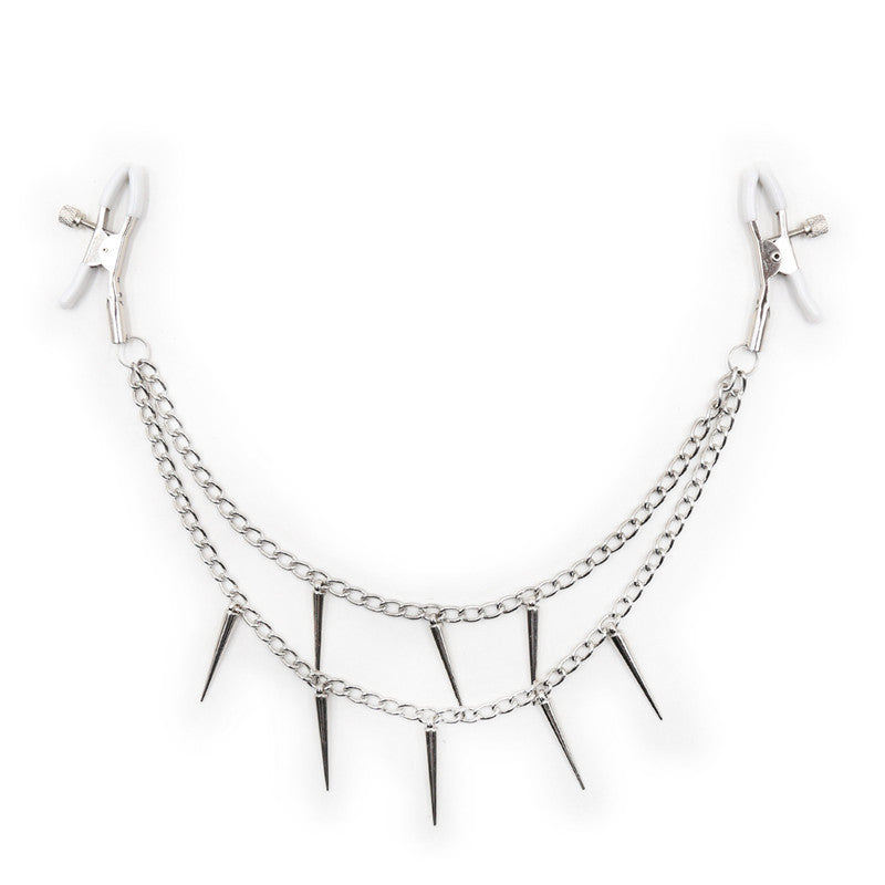 Nail Chain Clip Nipple Clamp - Silver Spike Nipple Piercing Toy
