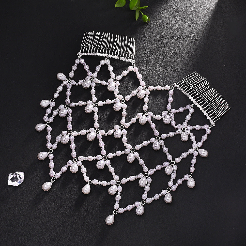 Mesh Pearl Headpiece Baroque Princess Style for Women - Gold & Silver