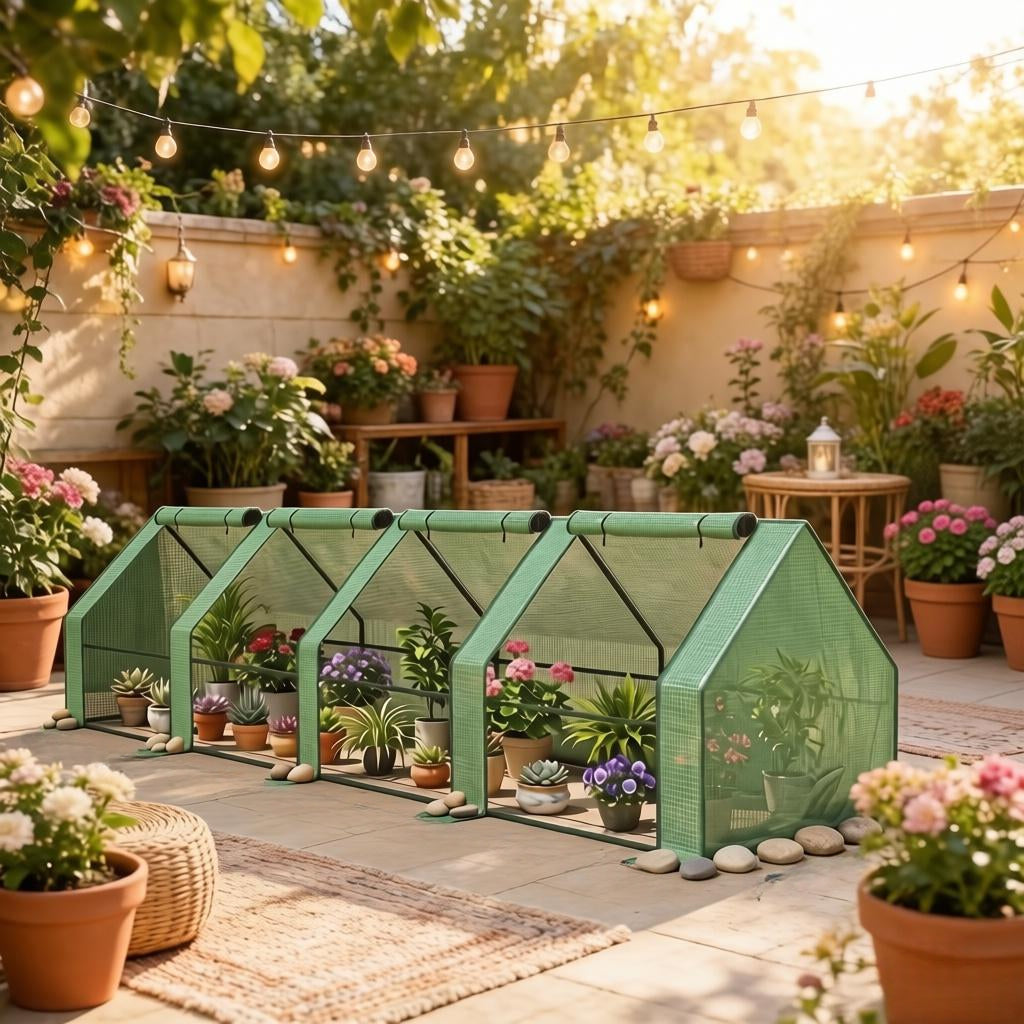 Portable Mini Greenhouse with PE Cover and Zipper Doors - Green