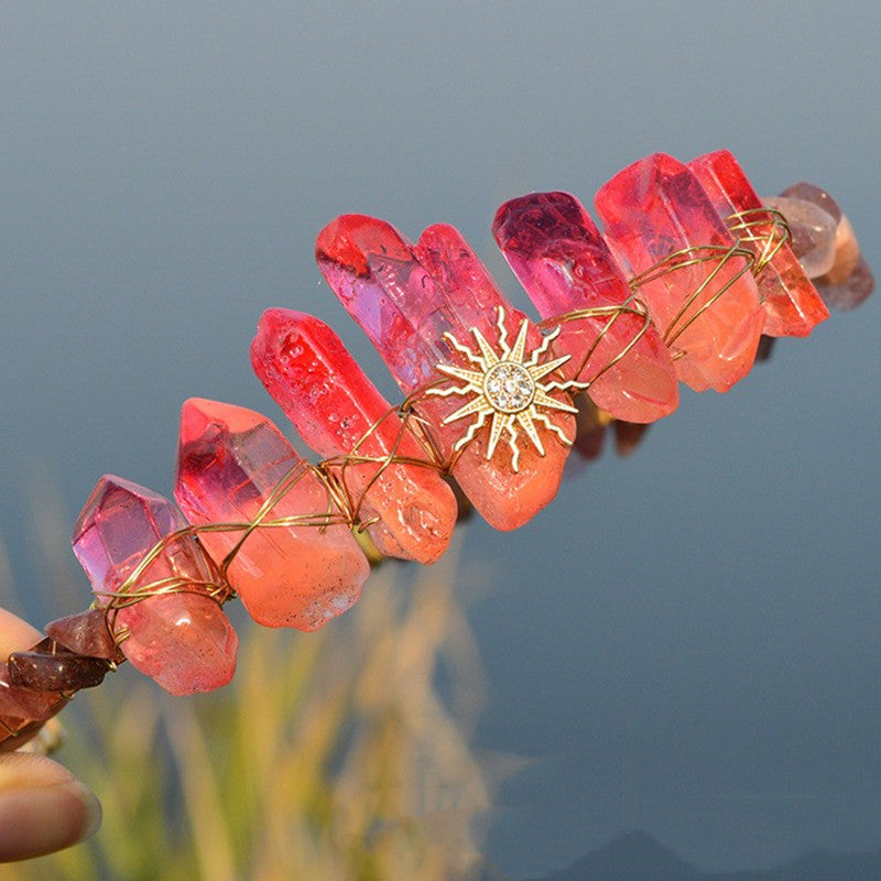Crystal Headband with Natural Gravel - Orange Sun Diamond