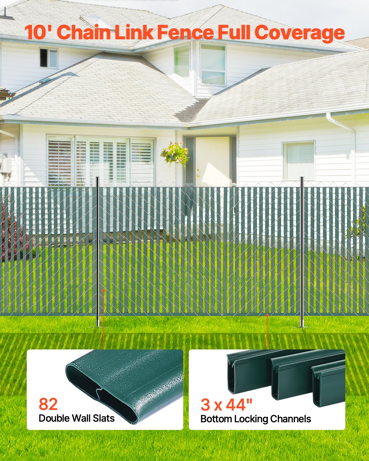 Green Chain Link Fence Privacy Slats for 4ft High Fences - Bottom Lock, Double-Wall
