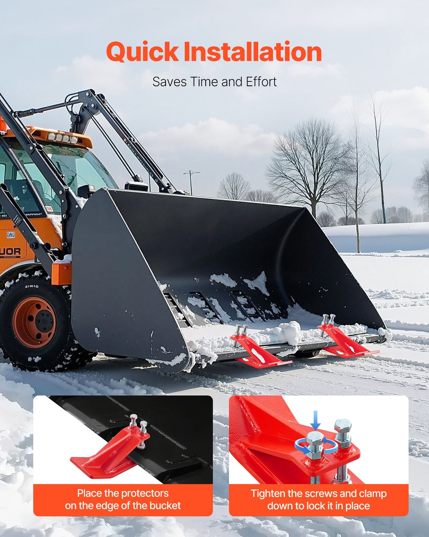 Heavy Duty Tractor Bucket Edge Protectors 2PCS - Red Steel Snow & Land Clearing Guard