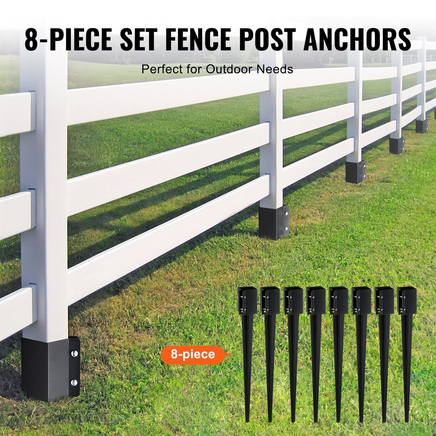 Fence Post Ground Anchor Spike - 8 Pack, 36x4x4 Inches, Steel Post Stake for Garden & Railing